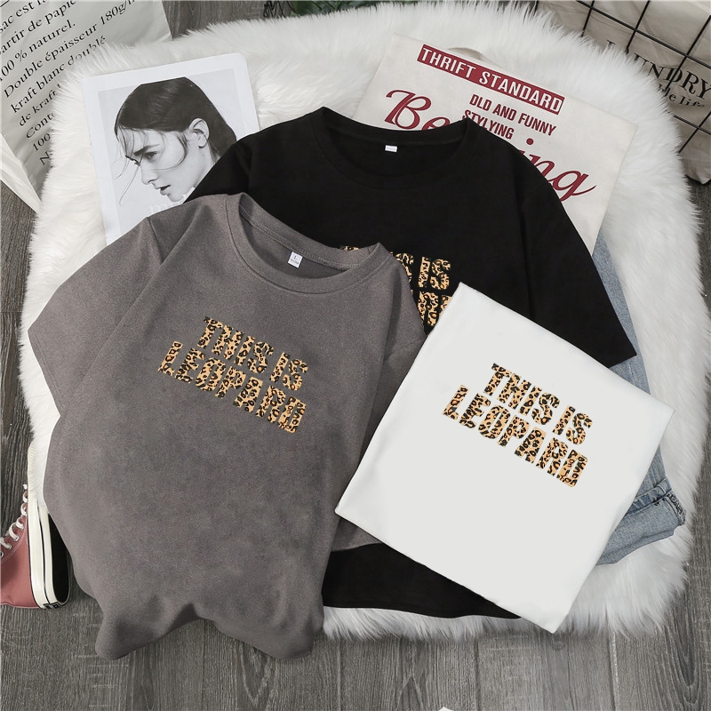 SUXI Áo thun nữ ngắn tay in hình phong cách Hàn Quốc