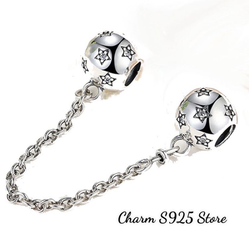 charm pan khoá chặn xích đính đá ngôi sao bạc s925 cao cấp
