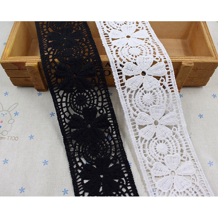 Cuộn Dây Ruy Băng Ren Trắng Đen 5cm