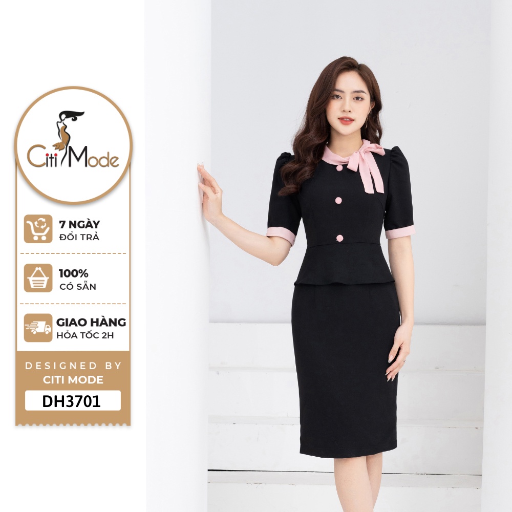 Đầm công sở CITI MODE FASHION thiết kế peplum phối cổ hồng DH3701