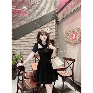 ĐẦM ĐEN XOÈ BỒNG XOẮN CỔ