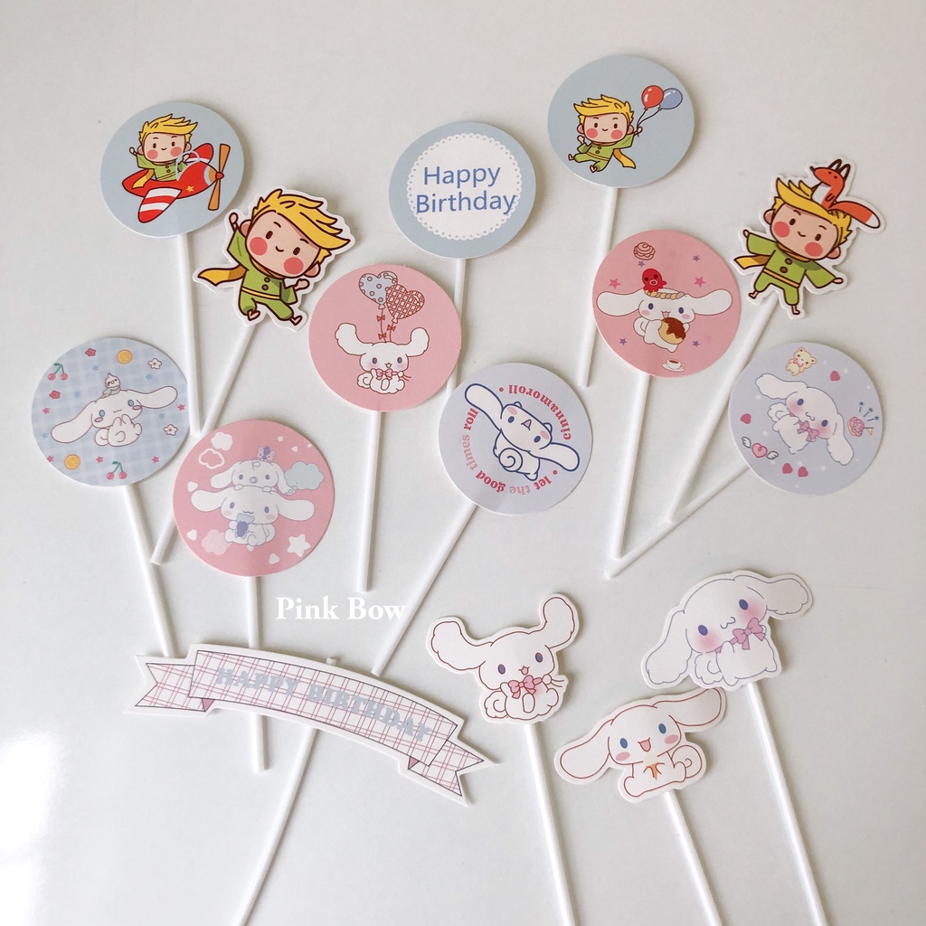 SET Phụ kiện topper trang trí bánh đủ kiểu dáng và màu sắc cho Bé Trai-Gái/Gấu/Hoa/Tim/Mặt Cười