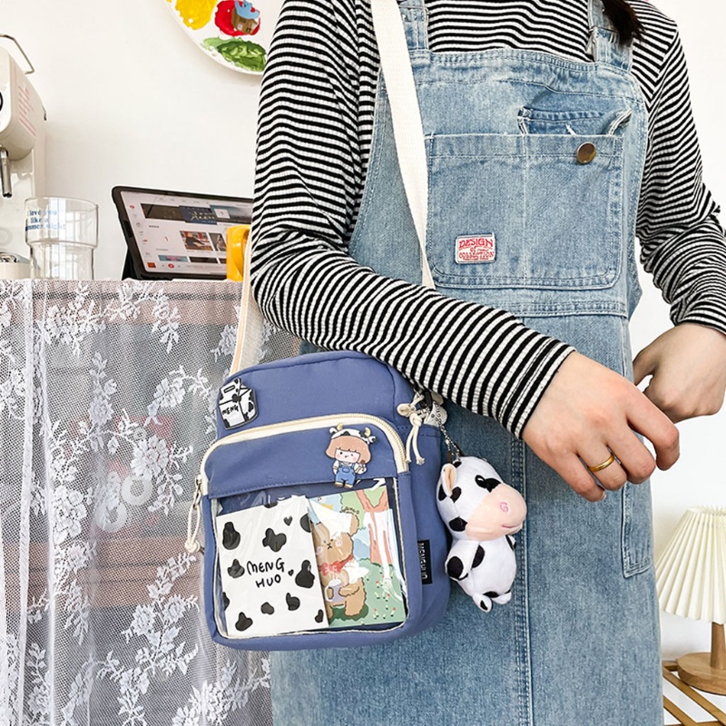 Túi Vải Canvas Đeo Chéo Trong Suốt Họa Tiết Bò Sữa Thời Trang Cho Nữ