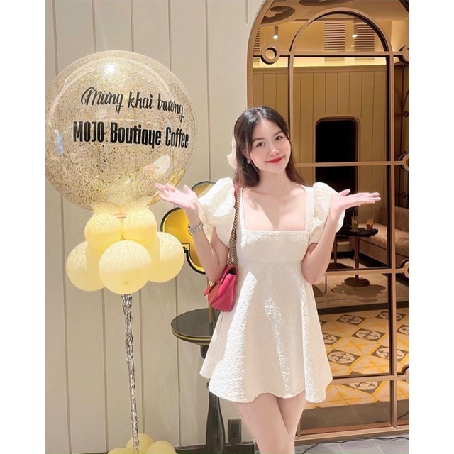 Đầm baby doll nơ lưng cổ vuông