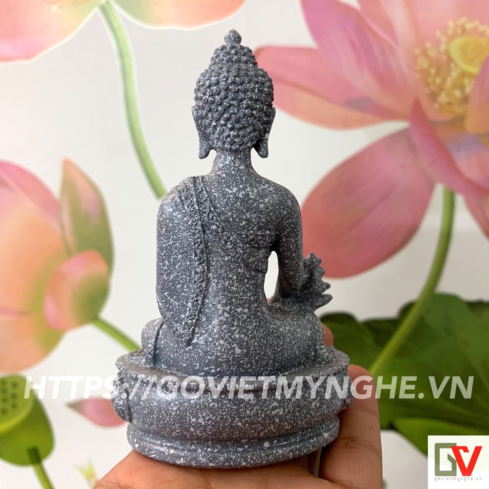Tượng đá Phật Dược Sư Lưu Ly Quang ngồi tòa sen - Chiều Cao 12cm - Màu đá xám