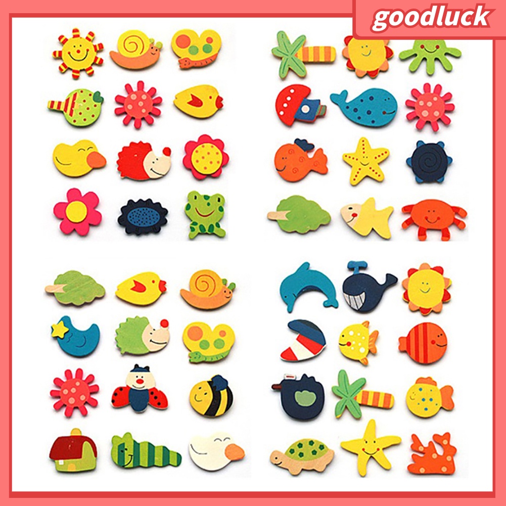 Bộ 12 miếng dán nam châm bằng gỗ hình hoạt hình mặt trời cá tính trang trí tủ lạnh cho bé