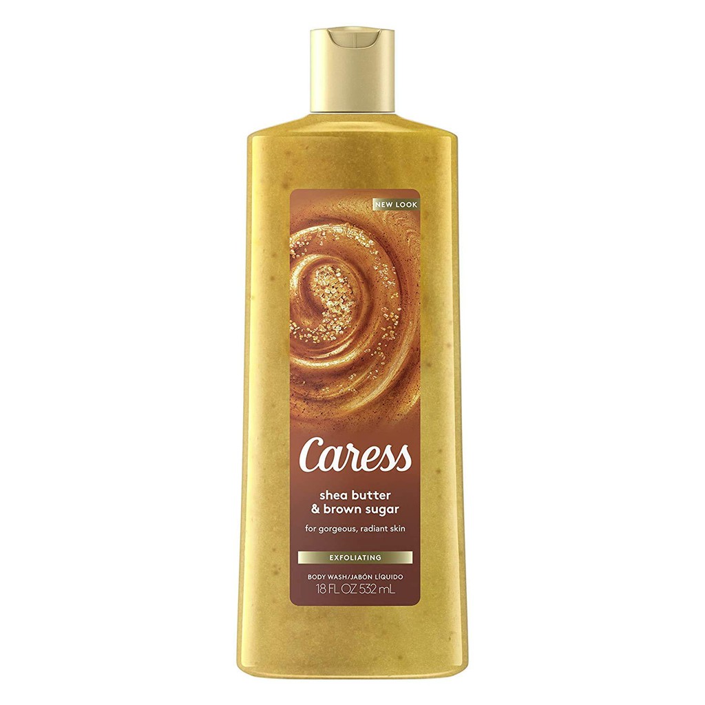 Gel Tắm Dưỡng Ẩm Trắng Da Có Hạt Caress Shea Butter &amp; Brown Sugar 532ml