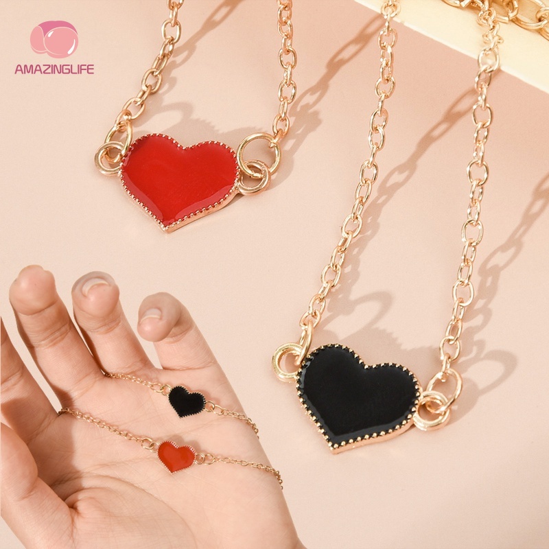 Vòng Tay / Vòng Tay Hợp Kim Mặt Hình Trái Tim Màu Đỏ Dầu Đào Phong Cách Bohemian Dễ Thương Ngọt Ngào Cho Nữ