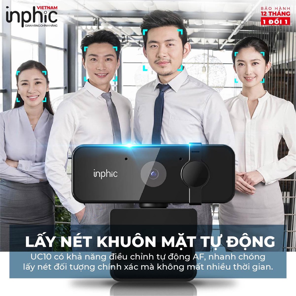 Webcam INPHIC UC10 Full HD 1080p Cực Nét Có Mic Dùng Cho Máy Tính Laptop Hỗ Trợ Học Tập và Làm Việc Online