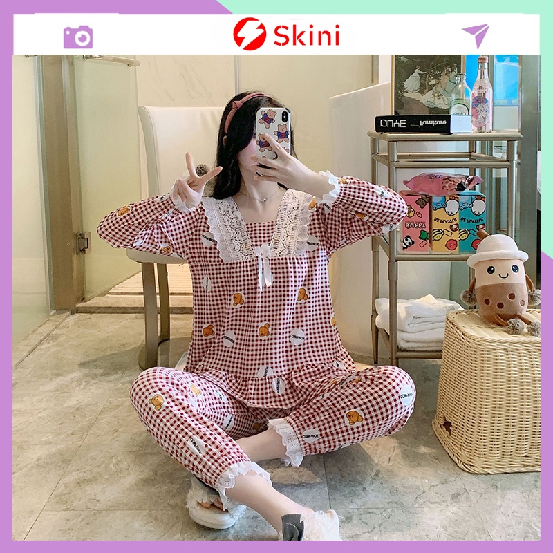 Đồ Bộ Nữ Mặc Nhà Dài Tay Chất Thun Mềm Phối Nơ Cực Xinh DT88
