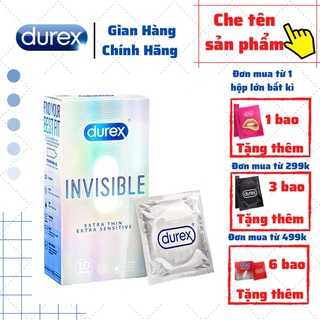 Bao cao su durex vô hình invisible extra think extra sensitive , bao cao su siêu mỏng , cảm giác chân thật hộp 10 cái
