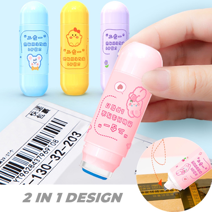 Dụng cụ cắt mở gói hàng và tẩy xóa giấy in nhiệt 20ml trong suốt 2 trong 1 nhanh khô bảo vệ thông tin riêng tư