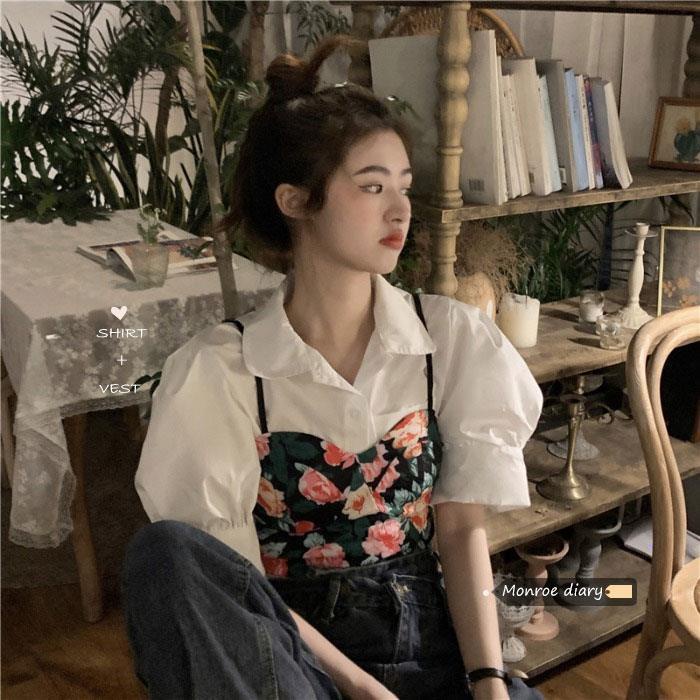 [Spot] Thời Trang Áo hai dây Hoa Ngắn Hàn Quốc