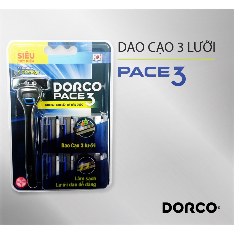 Dao cạo râu 3 lưỡi DORCO PACE 3 kèm 9 đầu thay thế