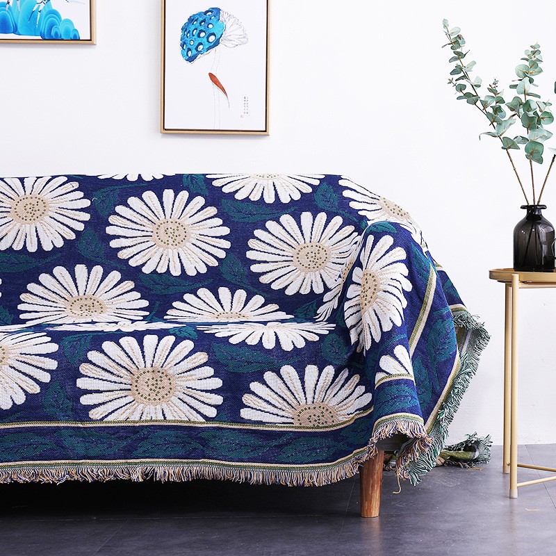 Passion Chăn Thảm Phủ Sofa Trang Trí Giường Ngủ Hoa Cúc Xanh