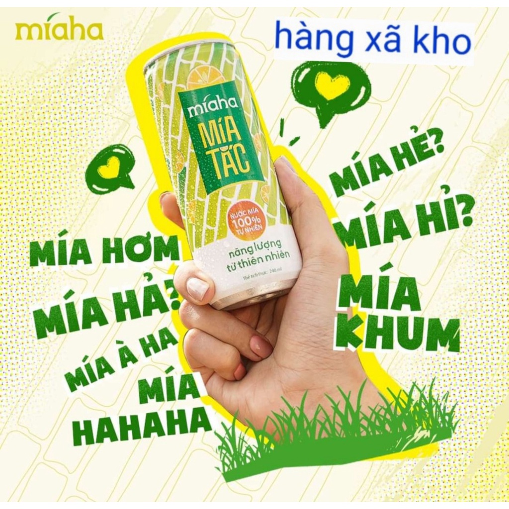 Thùng 24 lon Nước mía Míaha 3 vị 100% tự nhiên, lon 240ml.hsd;4/2024
