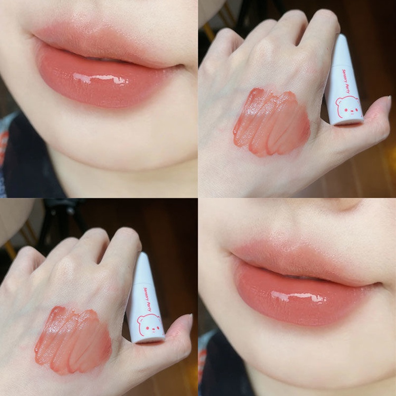 Bộ Son Môi Dưỡng Ẩm Hiệu Ứng Gương Ba Túi Vải Nhẹ Hình Gấu
