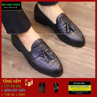 Giày lười nam dập vân cá sấu băng chuông thời trang - Giầy da nam chất da bò 100%  - ĐẾ KHÂU CỰC BỀN - Mã K12