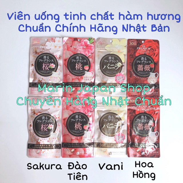 (Có sẵn,đủ 4 hương)Viên tinh chất hàm hương thơm cơ thể hoa hồng,vani,đào tiên,sakura Nhật hebora