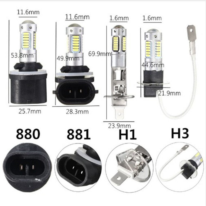 Set 2 Bóng Đèn led Sương Mù 6500k 30smd h1 h3 881 880 12v Cho Xe Hơi