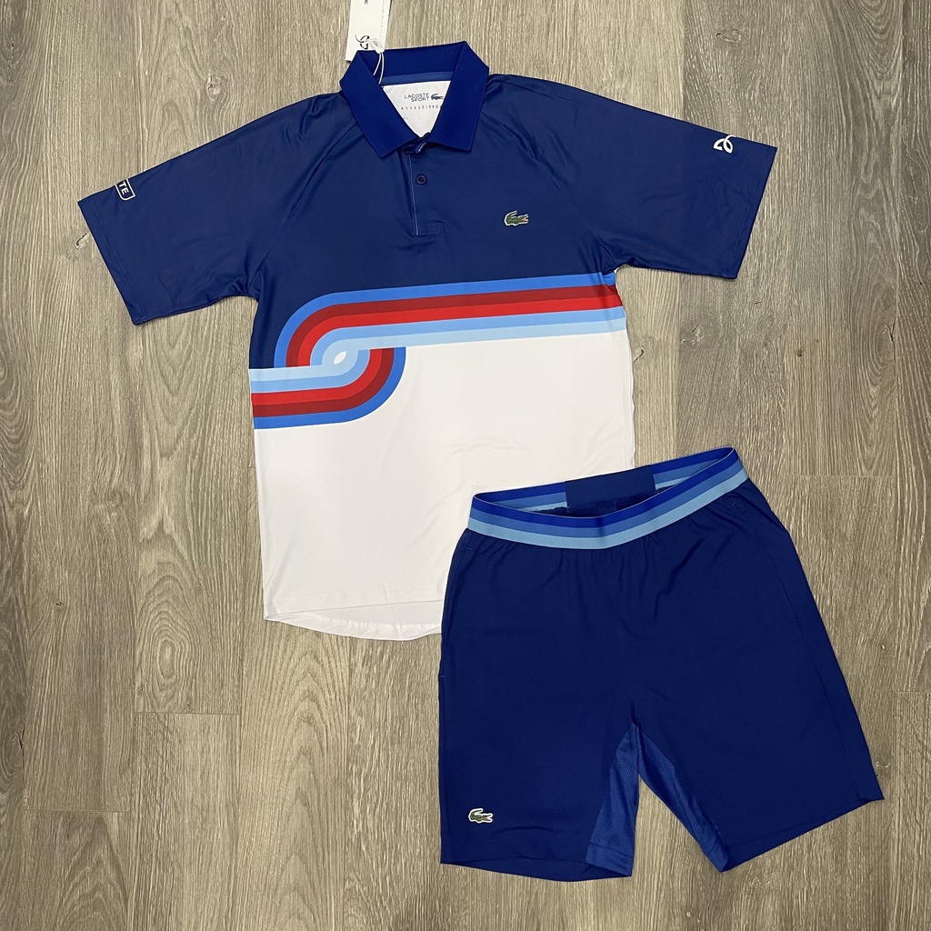 Bộ thể thao nam, Set Lacoste Xoáy vải thun lạnh co dãn