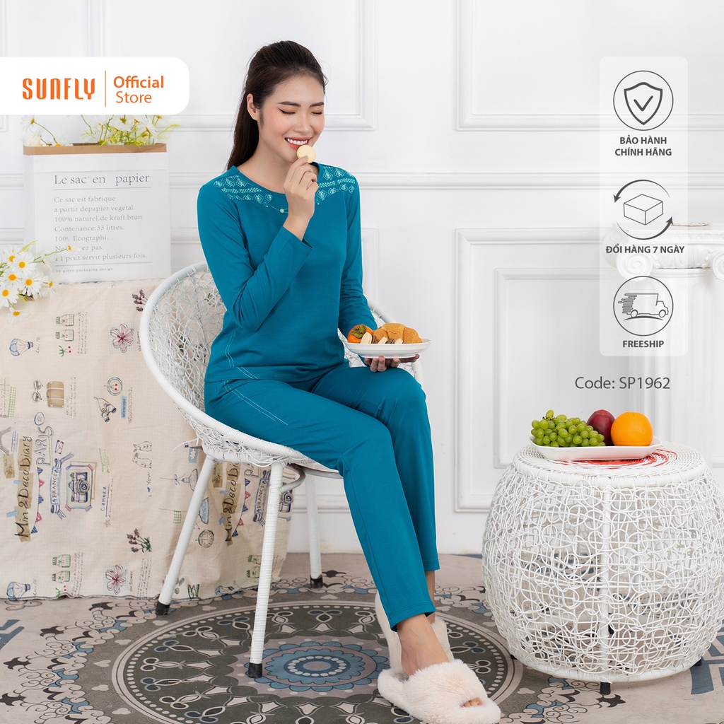 [Mã WABRH44 giảm 12% đơn 99K] Bộ đồ mặc nhà nữ cotton SUNFLY áo dài quần dài SP1962