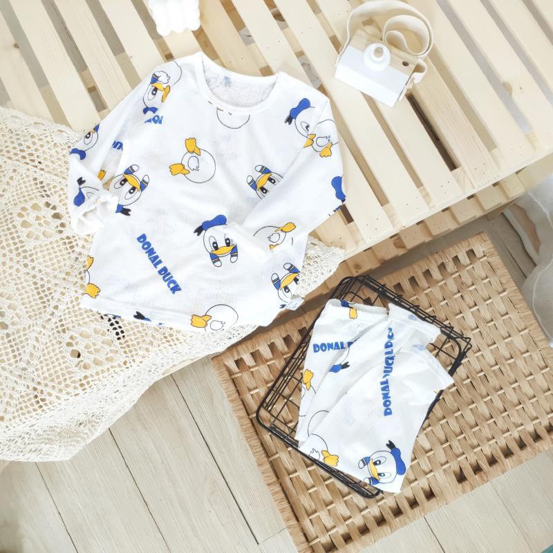 Bộ Dài Tay Chất Cotton Lưới Sợi Tre Cho Bé Trai size 1-7 tuổi, Đồ Bộ Mặc Ngủ Điều Hoà