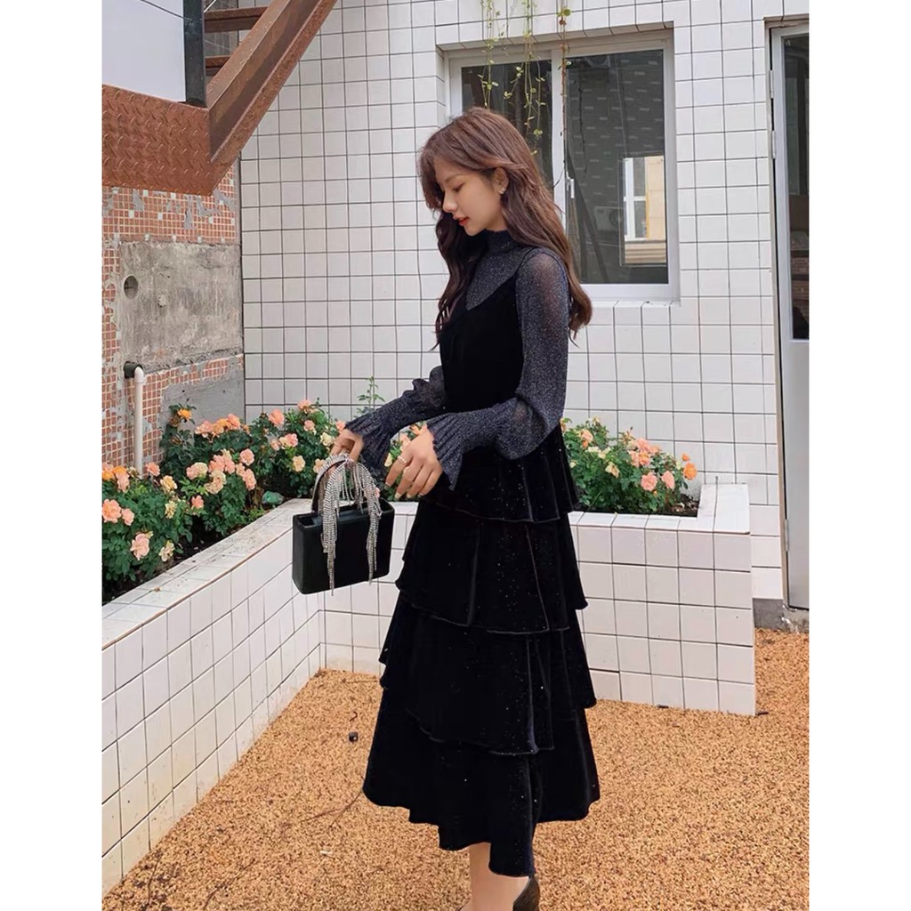 SET VÁY NHUNG HAI DÂY CAO CẤP SIÊU SANG