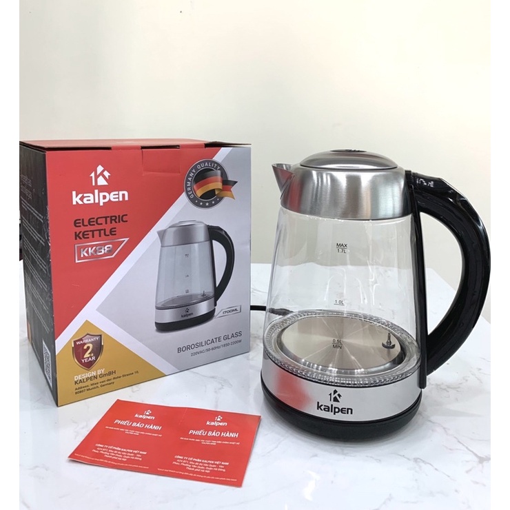 ẤM SIÊU TỐC THỦY TINH ĐIỀU CHỈNH NHIỆT ĐỘ KALPEN KK88 CÔNG SUẤT LỚN