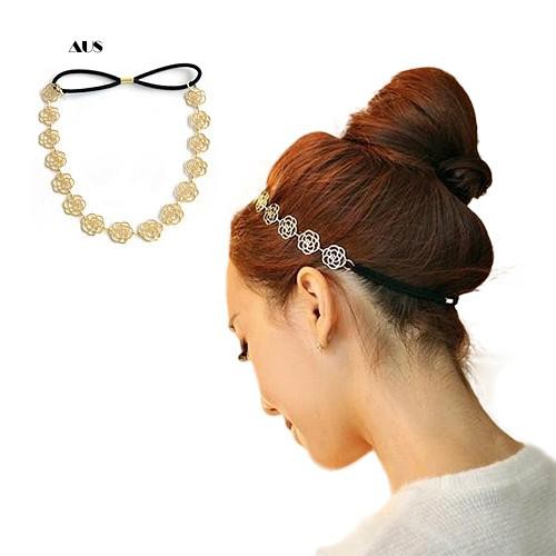 ♔Băng Đô Cài Tóc Co Giãn Hình Hoa Hồng Bằng Kim Loại