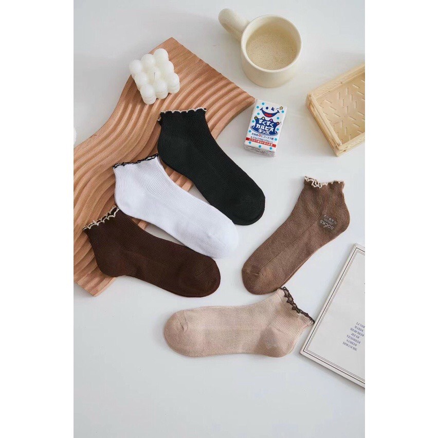 Tất gân chất liệu len tăm phong cách Vintage cổ cao bèo nhún siêu xinh