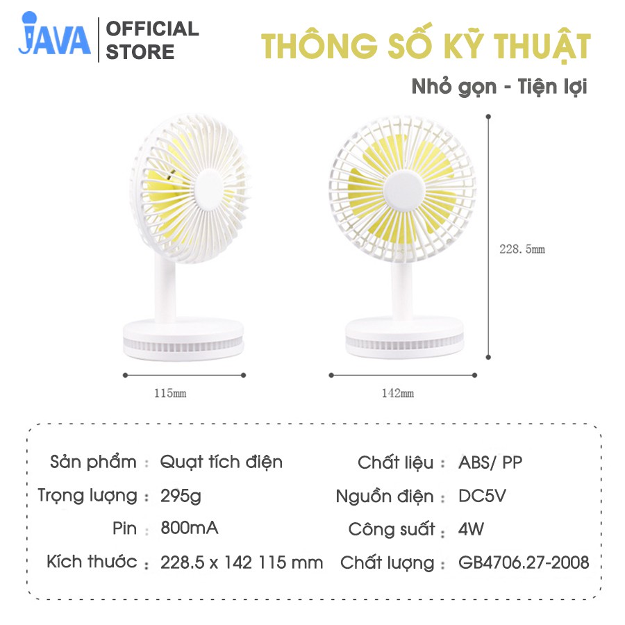 [QUẠT CÓ ĐÈN 2IN1] Quạt để bàn tích điện mini có đèn - Có 3 tốc độ - Dùng 2-4h- tích điện lâu-đèn sáng