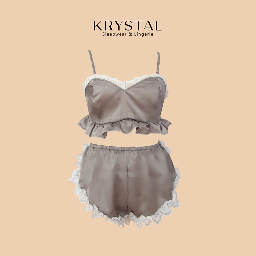 Bộ đồ ngủ ngắn chất lụa phối ren viền sexy gợi cảm màu nhiều màu KRYSTAL KSN03 | BigBuy360 - bigbuy360.vn