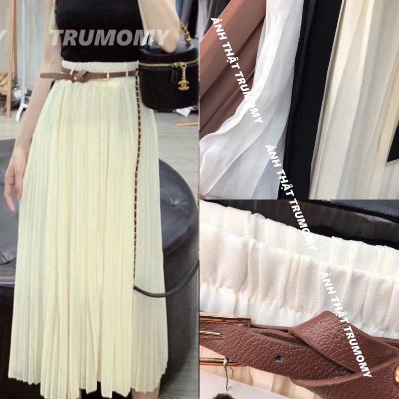 Chân váy dập ly dáng dài midi Vintage kèm đai lưng cạp thun lưng cao- hàng quảng châu | BigBuy360 - bigbuy360.vn