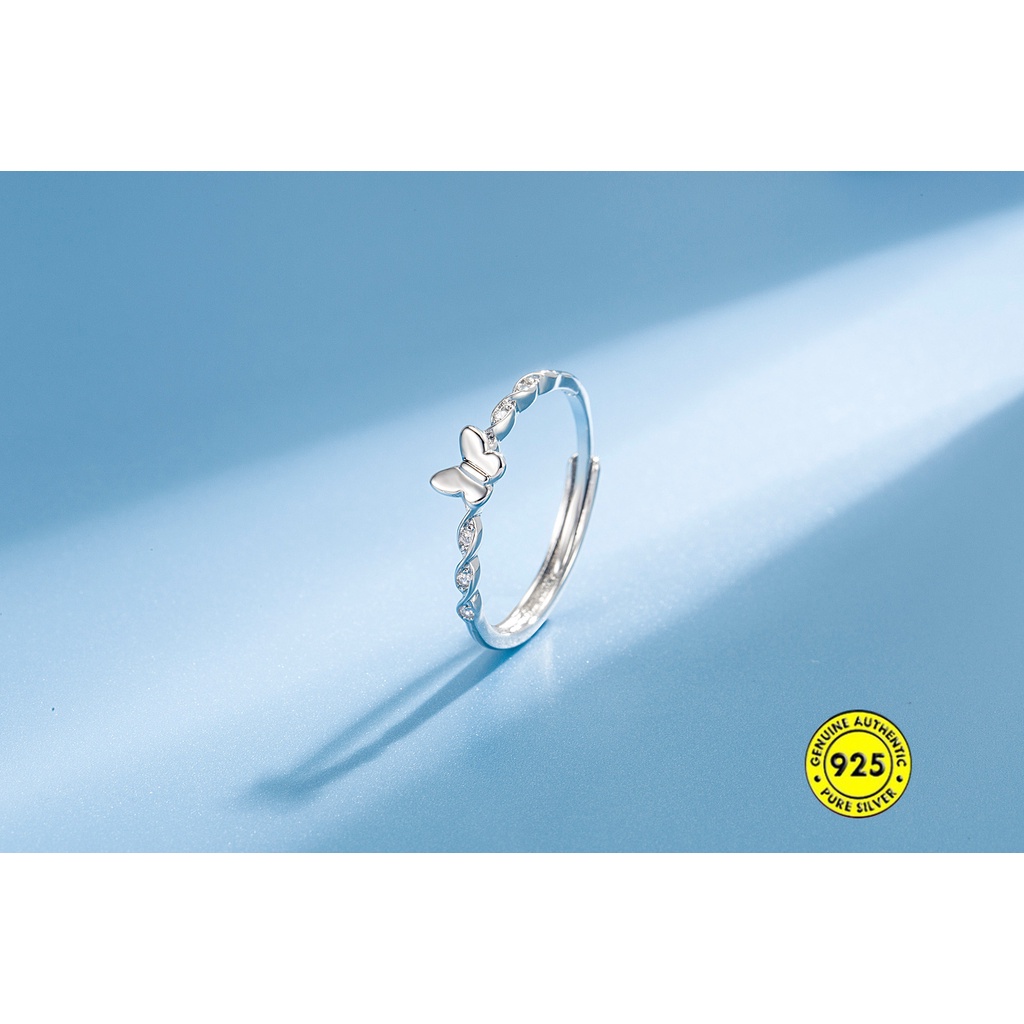 Nhẫn Mạ Bạc 925 Hình Bướm Đính Đá Zircon Xinh Xắn Cho Nữ