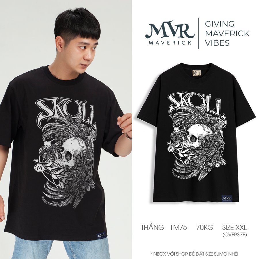 Ao thun unisex skull phong cách ngầu chất MVR size rộng tee Mỹ BB4108