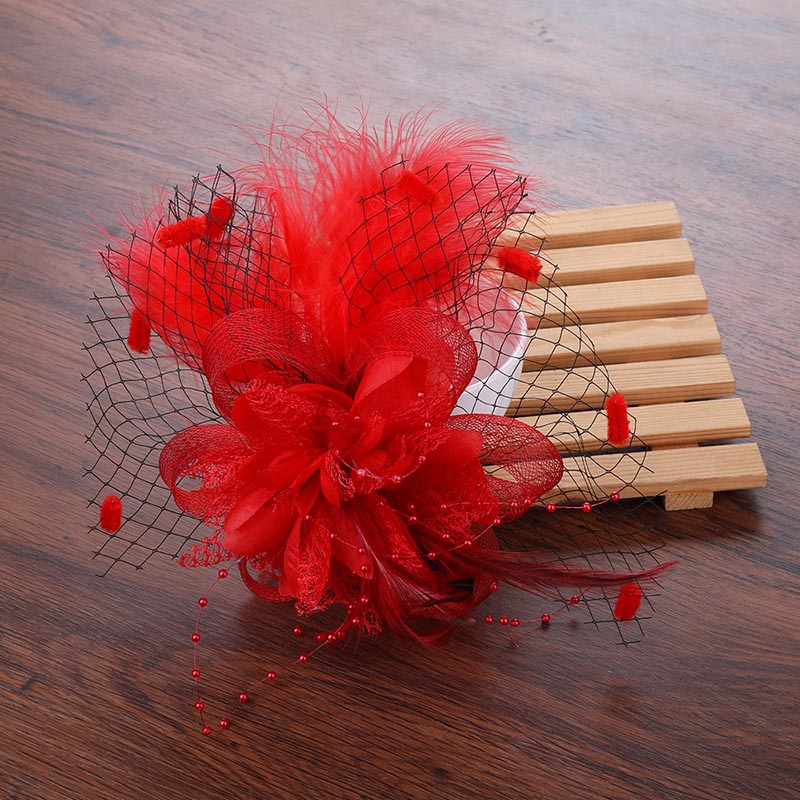 Kẹp tóc kiêm trâm cài hình hoa phối lông vũ nhiều màu tùy chọn cho cô dâu