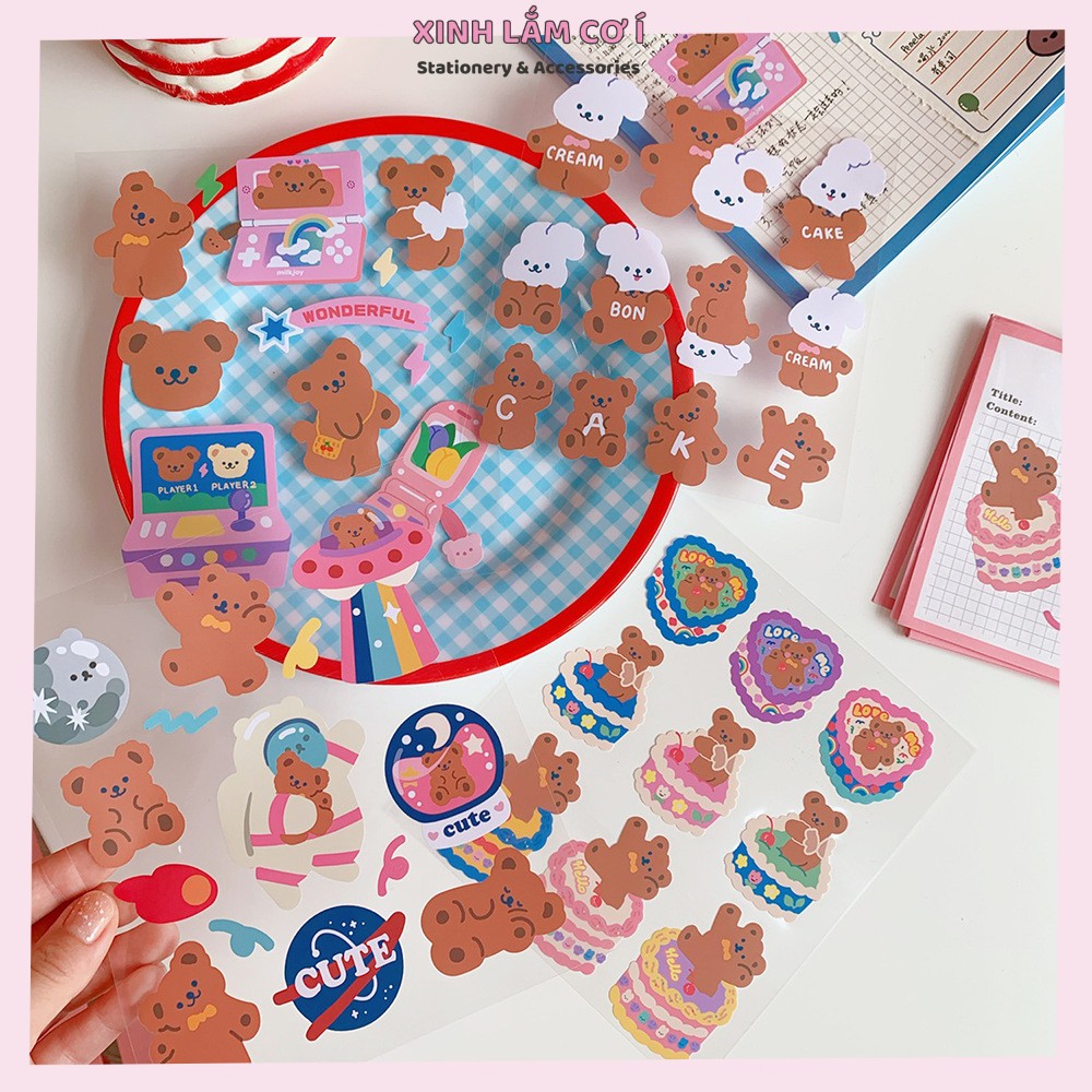 STICKER Gấu Nâu Cake Bear Dễ Thương Chống Nước