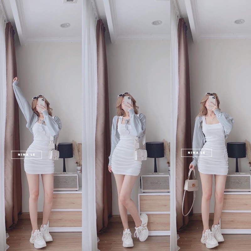 SET ĐẦM 2S TRẮNG BODY KHOÁC CROP XANH