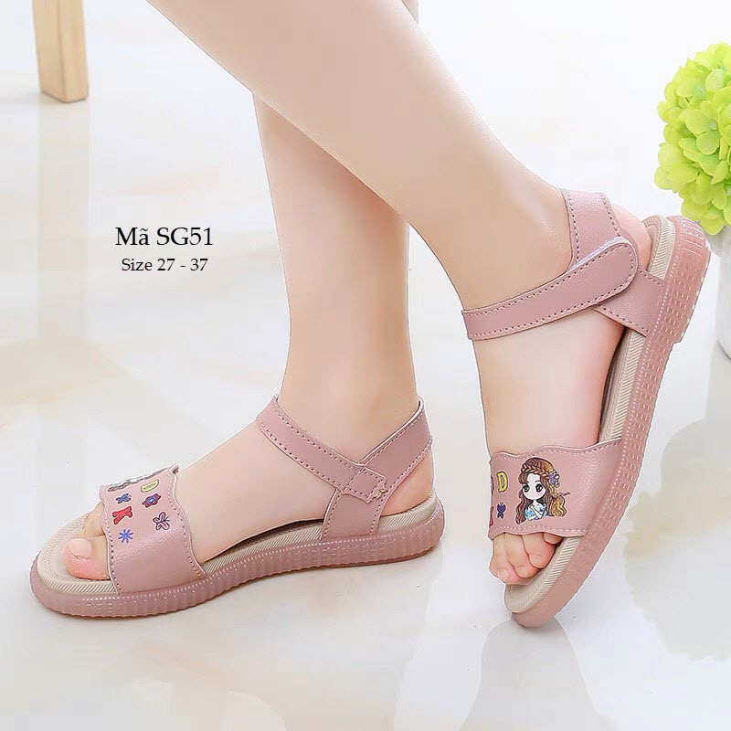 Sandal bé gái 3 - 12 tuổi mang êm không đau chân dép quai hậu bé gái (nữ) đi học thời trang phong cách Hàn Quốc SG51