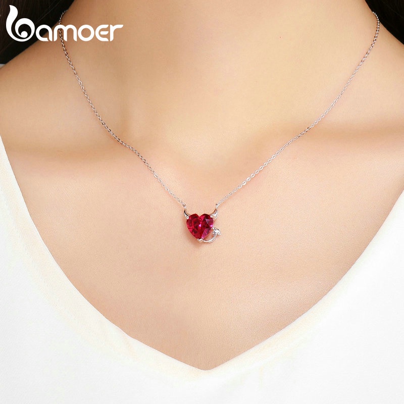 Dây Chuyền Bamoer SCN286 Bạc 925 Mặt Hình Ác Quỷ Đính Đá Hồng Ngọc Nhân Tạo