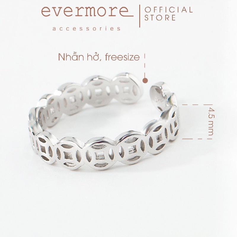 Nhẫn bạc EVERMORE, nhẫn bạc hở freesize đồng xu may mắn chiêu tài - N050