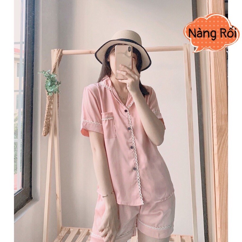 Bộ Lụa Cộc Tay Quần Đùi Chất Tằm Thái Phối Ren Siêu Phẩm