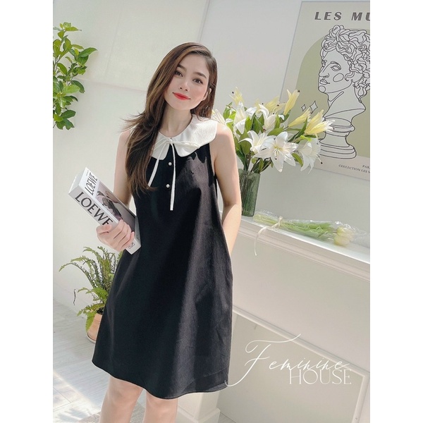 Đầm Cổ Sen Thắt Nơ, Đầm màu đen kiểu dễ thương, đầm babydoll, đầm đi làm đi chơi.