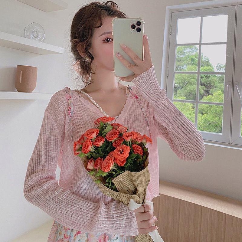 Áo Khoác Cardigan Dệt Kim Tay Dài Cổ Chữ V Chống Nắng Thời Trang Mùa Hè Cho Nữ