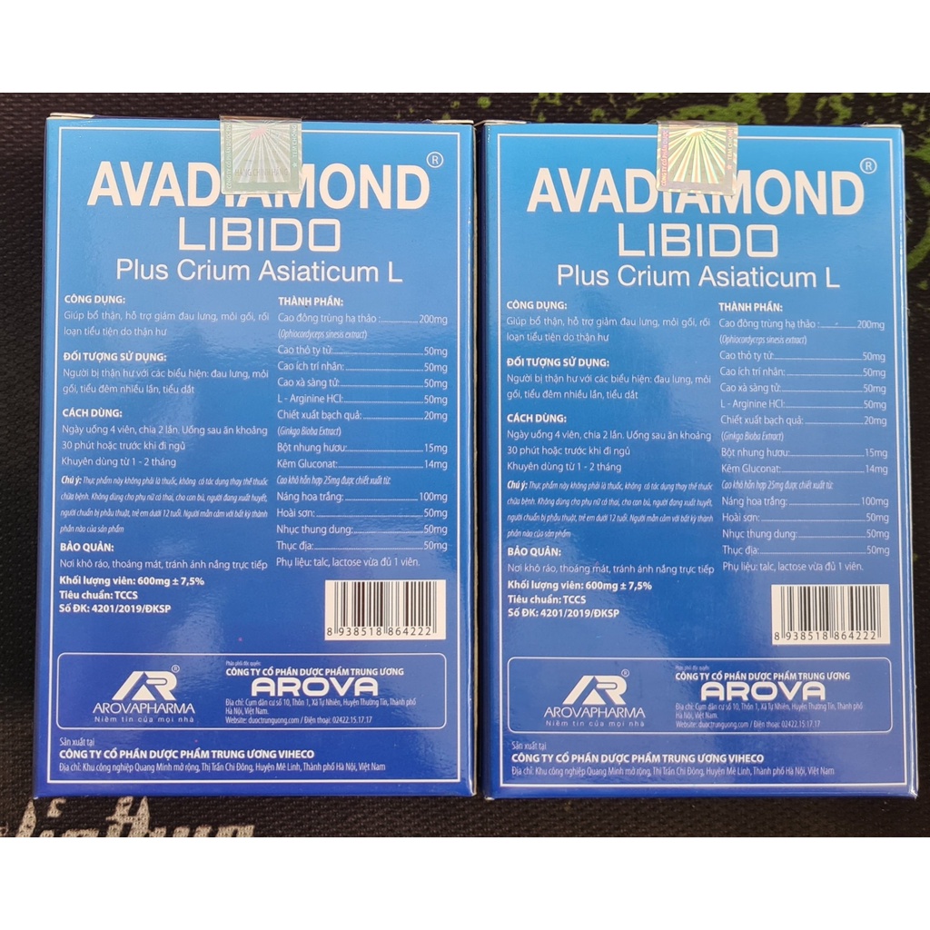 Viên uống giảm tiểu đêm Avadiamond Libido (Hộp 30 viên) - Hỗ trợ bổ thận, hỗ trợ giảm rối loạn tiểu tiện do thận hư.