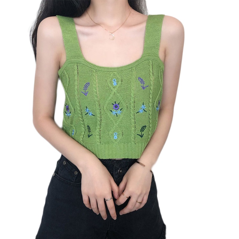 Áo croptop nữ dệt kim thêu hoa cổ điển thời trang mùa hè phong cách boho