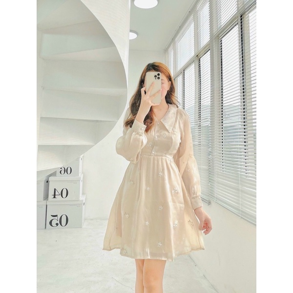 ĐẦM NUDE BÓNG THÊU HOA CỔ NHỌN✨