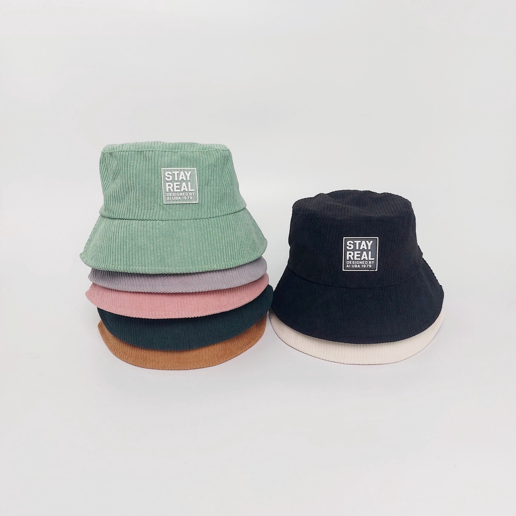 Mũ tai bèo vành cụp BUCKET  ❤️ Nón tai bèo thêu tem STAY REAL chất nhung tăm cao cấp form unisex nam nữ 205