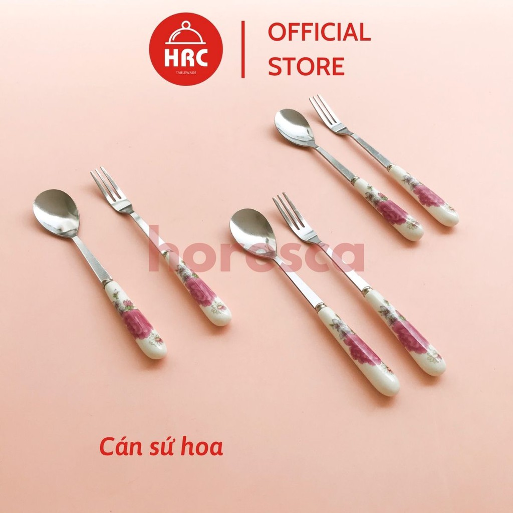 Thìa dĩa inox mạ vàng, bạc cán sứ sang trọng, cao cấp, giá rẻ